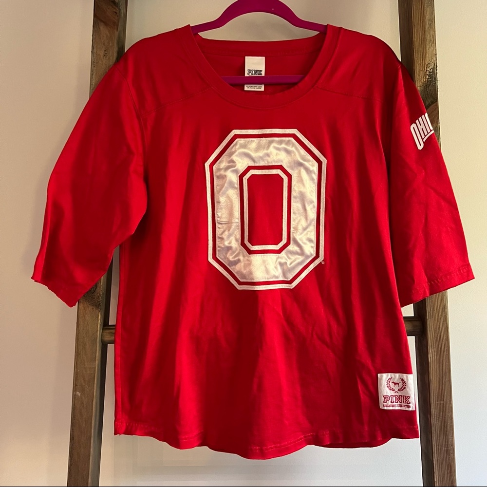 NWOT Pink VS Red Ohio State Quarter Length Sleeve Top